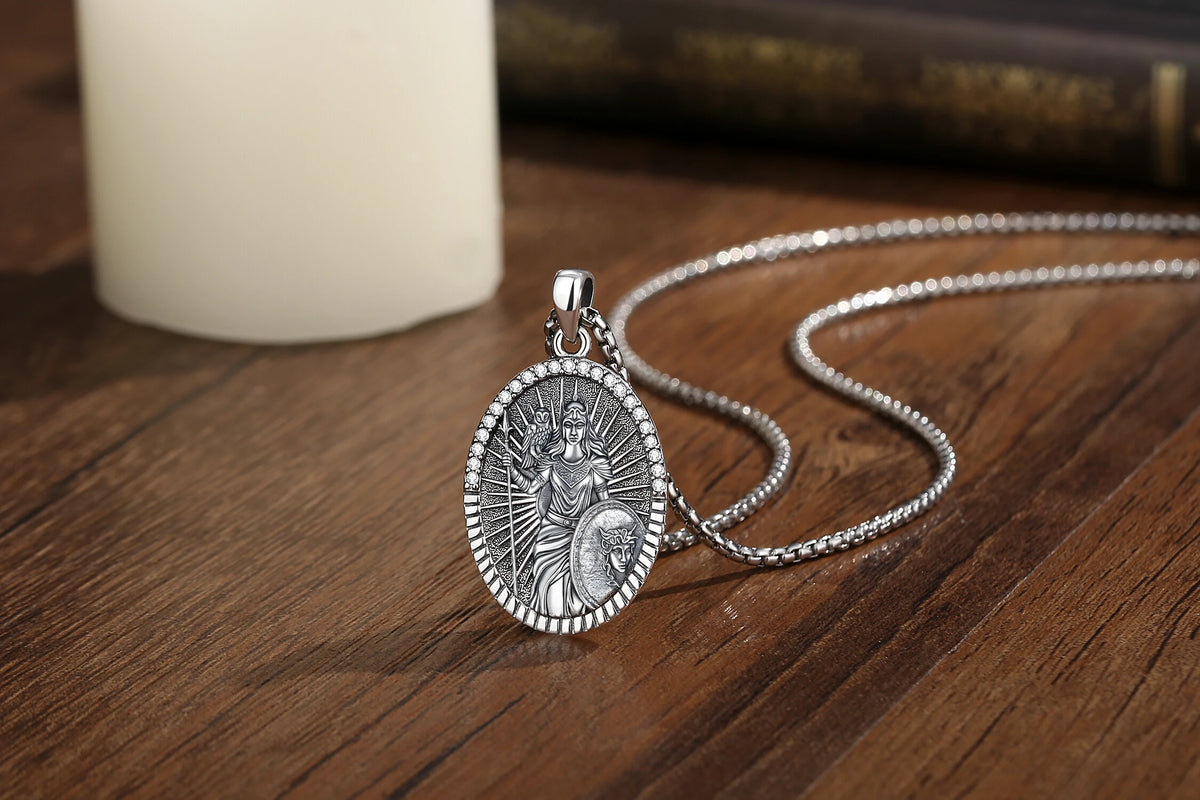 Goddess Athena Owl Pendant Necklace 925 Sterling Silver Cubic Zirconia Greek Mythology Jewellery