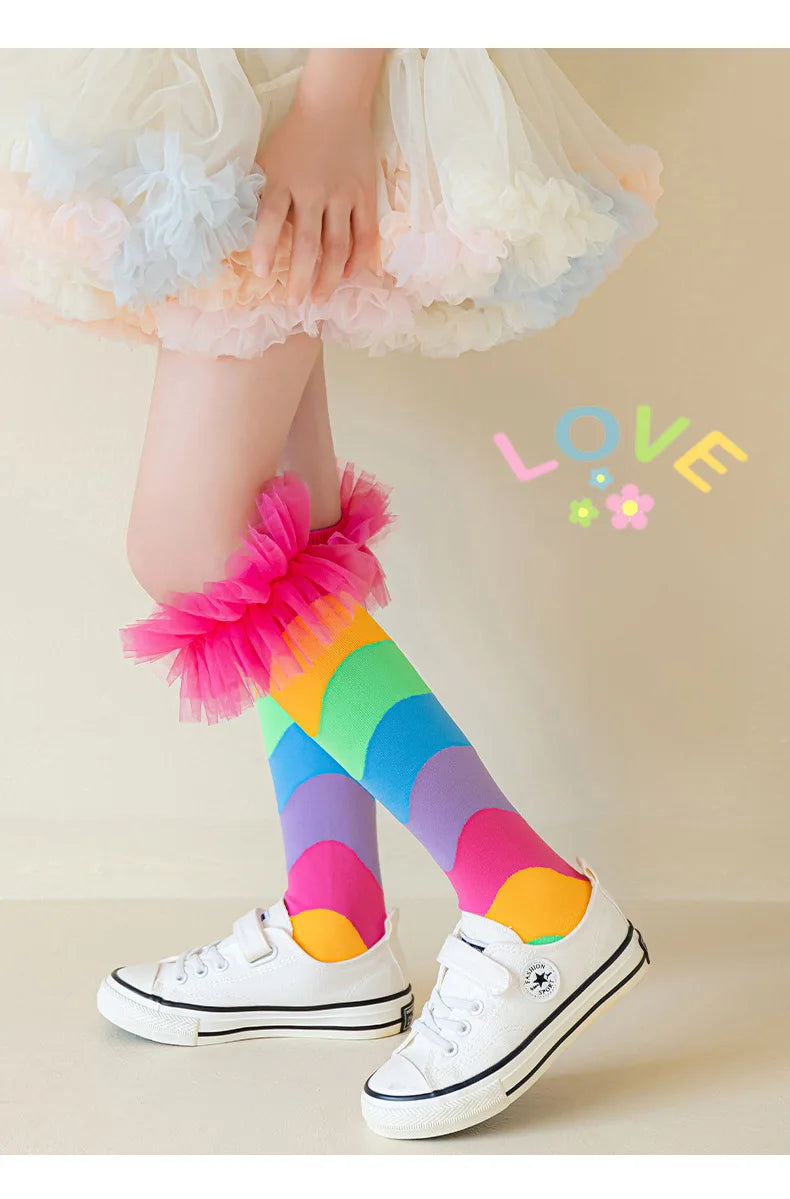 Girls Knee-High Rainbow Fun Socks 3-8T