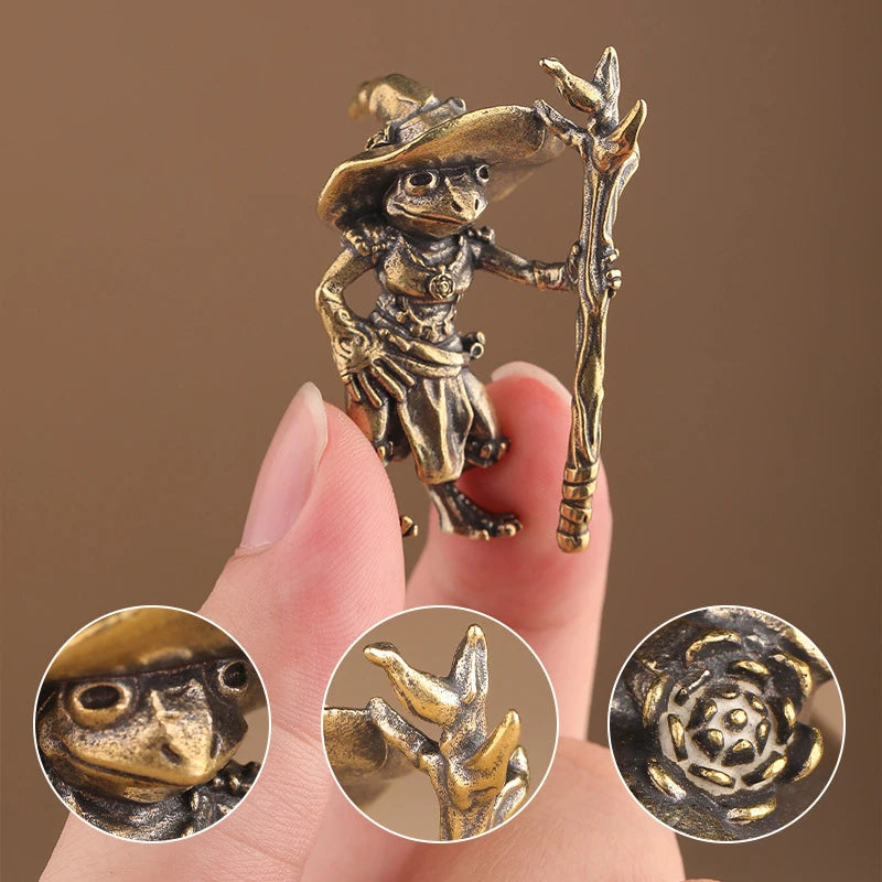 Brass Frog Wizard Statue Desktop Ornament
