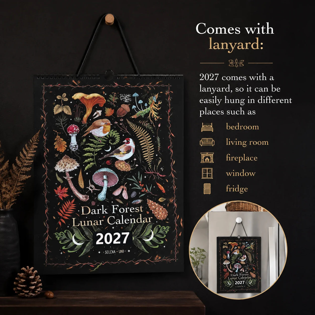 2027 Dark Forest Lunar Wall Calendar 12-Month Moon Phases