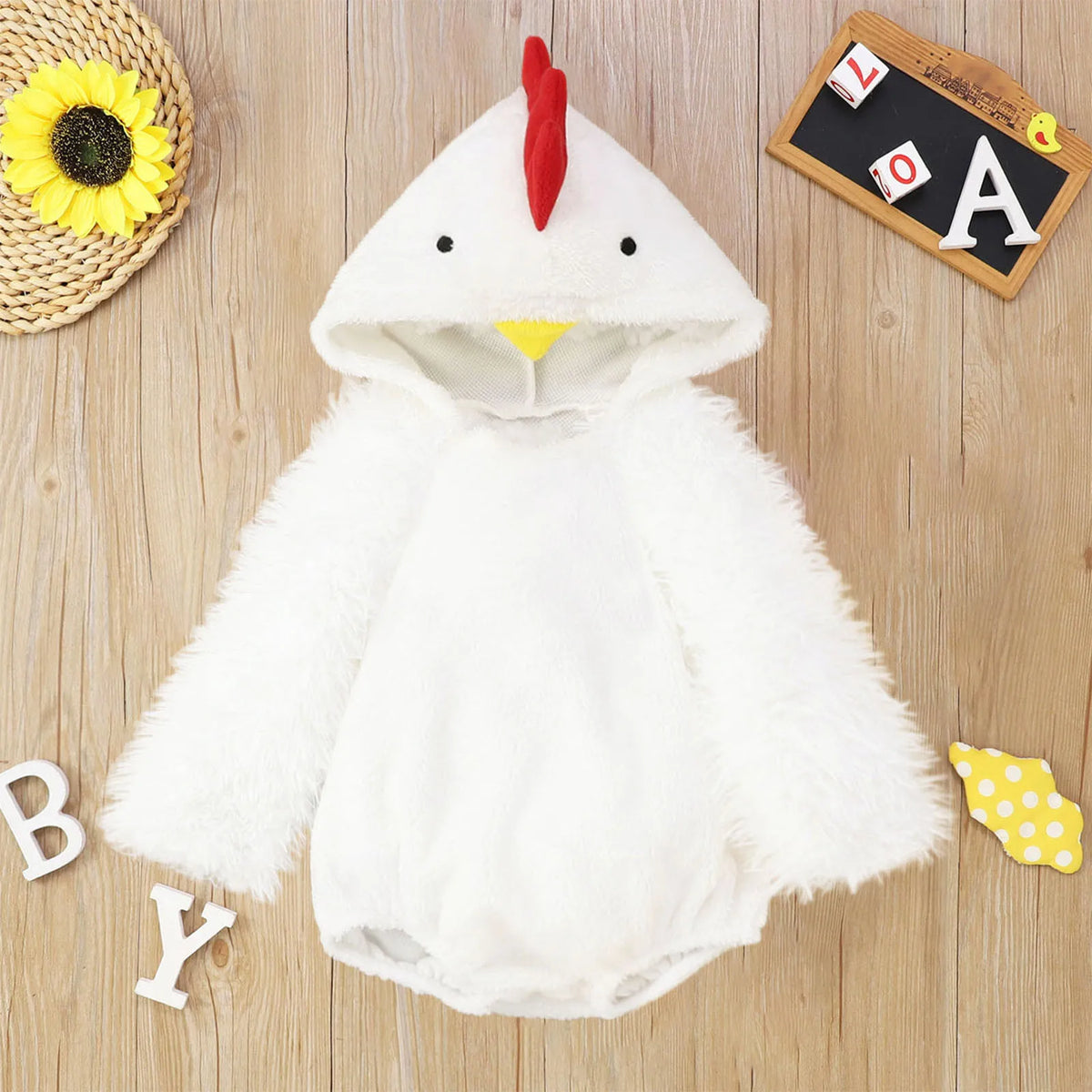 Easter Chicken Baby Chick Costume Fleece Hooded Romper for Toddlers