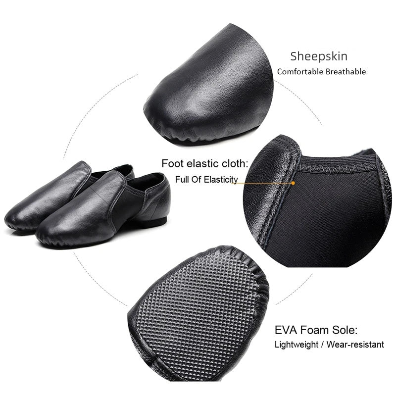 Genuine Leather Jazz Dance Shoes Brown Black Anti-Slip Latin Dance Practice Sneakers