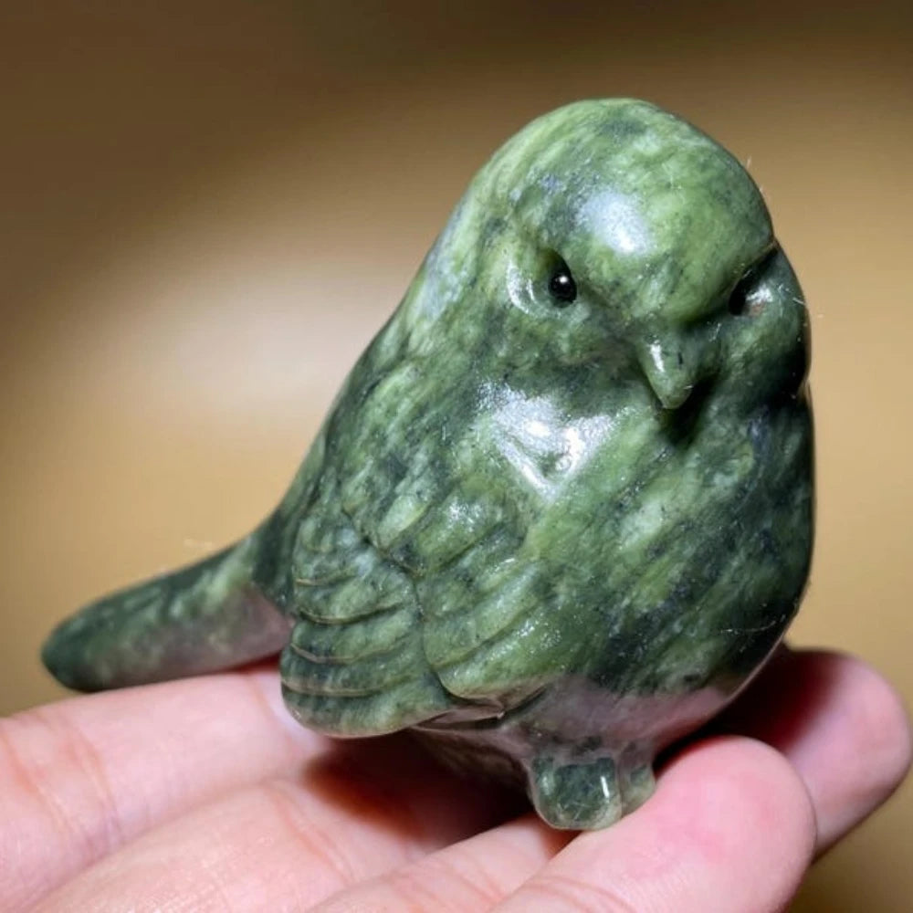 Natural Xiuyan Jade Stone Bird Figurine Hand Carved Crystal Animal Sculpture Home Desktop Decor Gift Idea