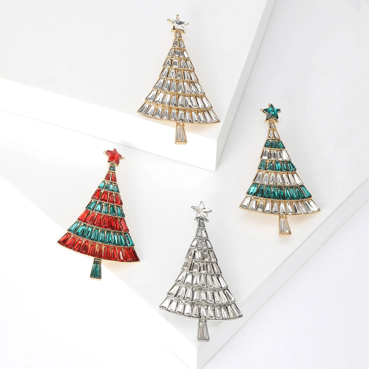 Rhinestone Christmas Tree Brooches