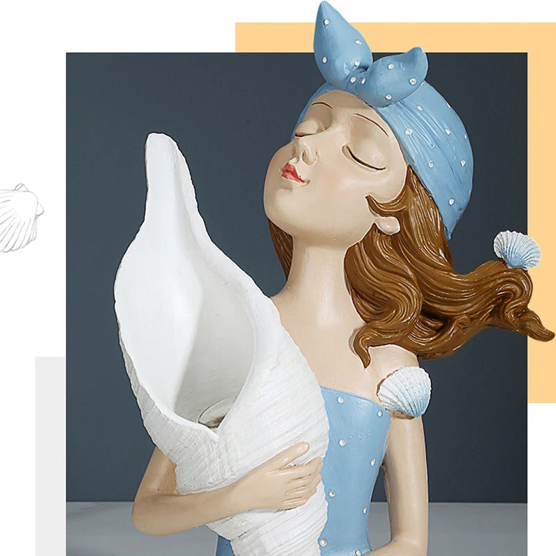 Seaside Joy Conch Shell Flower Vase Statue Home Decor Resin Sculpture