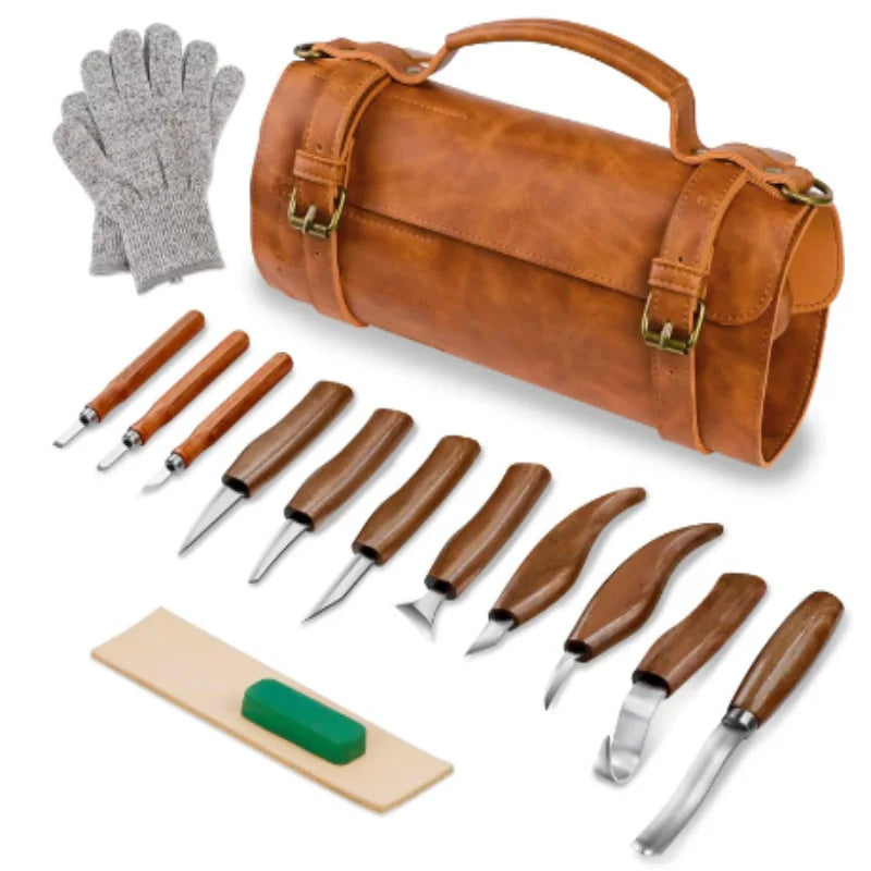 Wood Carving Kit 15/20pcs Beginner's Wood Carving Set of Knives Engraving Knife Straps Wood Whittling Kit