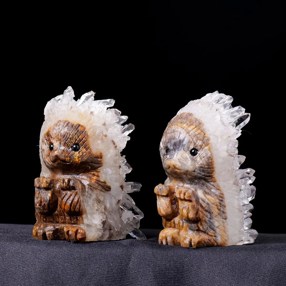 One Crystal Hedgehog Figurine Natural Healing Stone Clear Quartz Cluster Home Decor