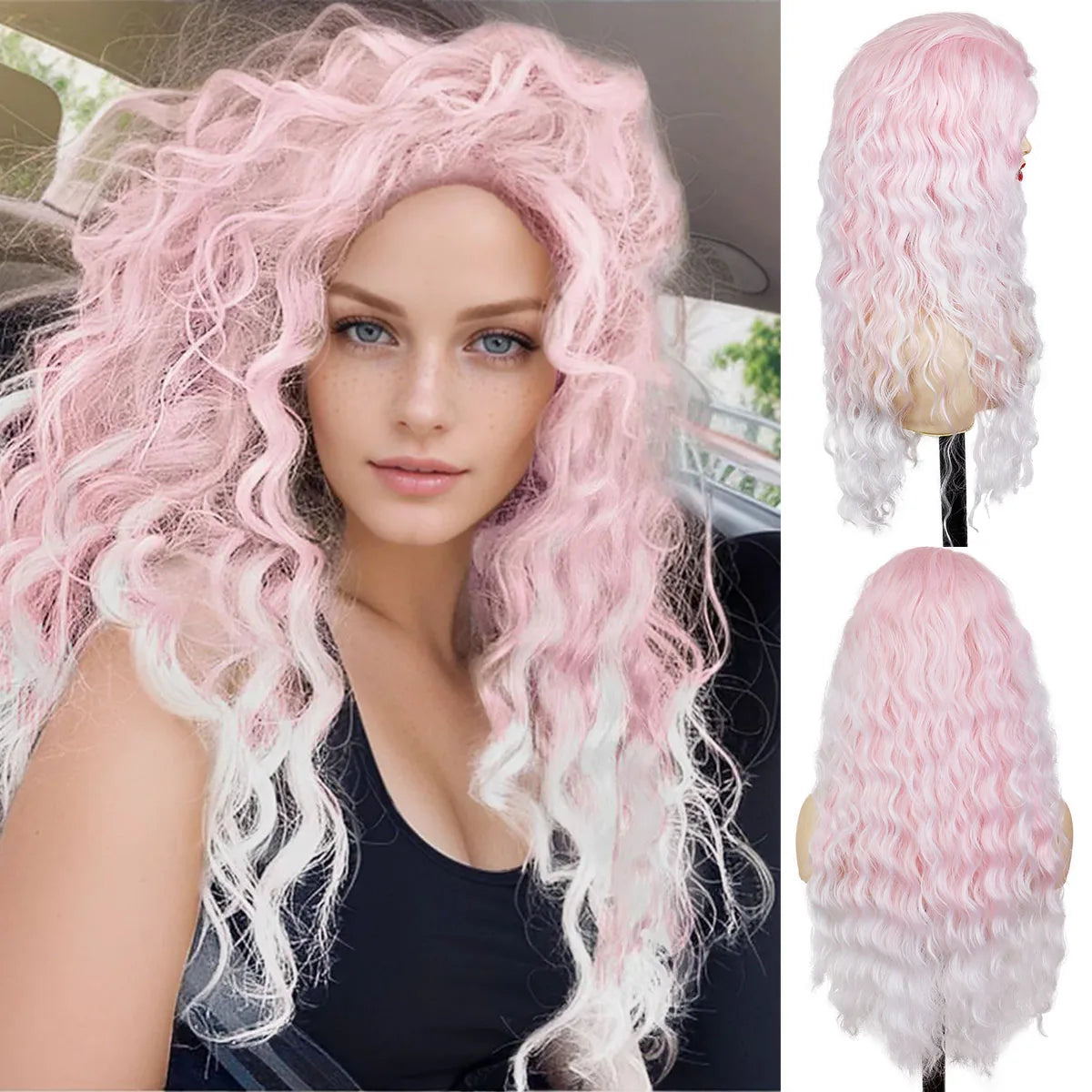 Long Curly Wig Water Wave Thick Fluffy Hair Cosplay Wigs 28 Inch
