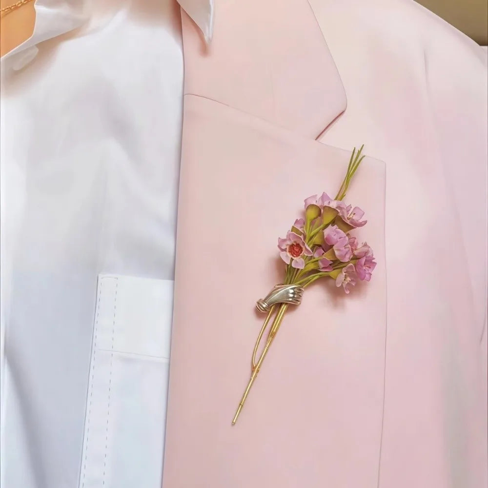 Hand-Held Flower Brooch Lapel Pin Fresh Flower Holder