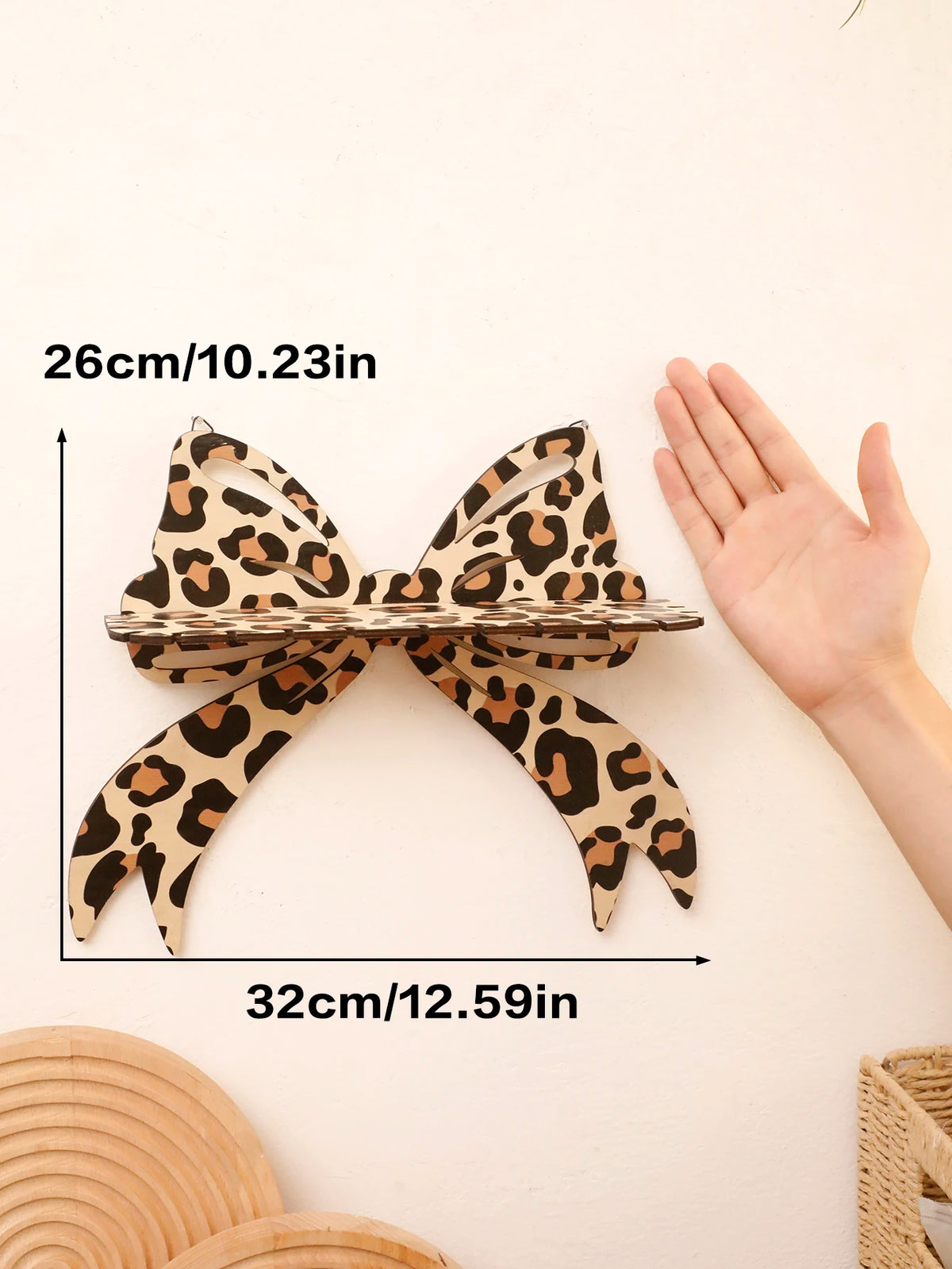 Leopard Print Bow Wall Shelf Wooden Jewellery Display Shelves