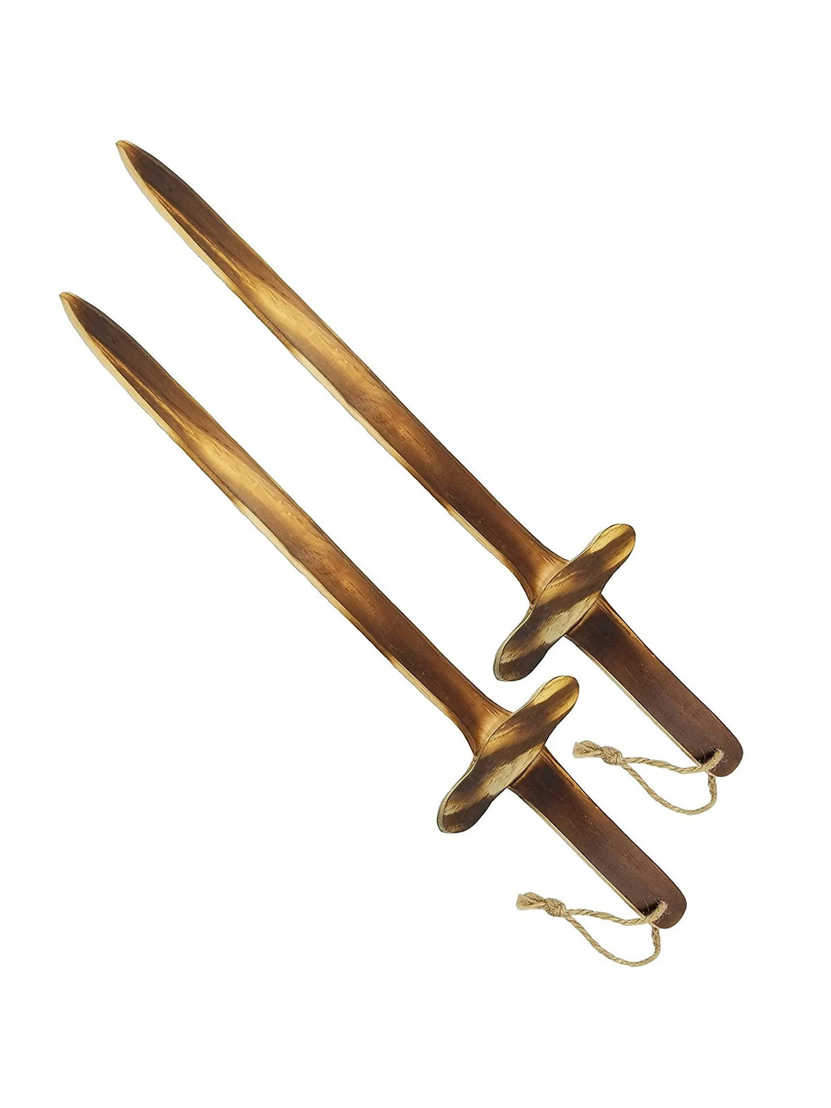 Set of Two 40cm Burnt Finish Wooden Toy Swords LARP Props Outdoor Imaginative Play