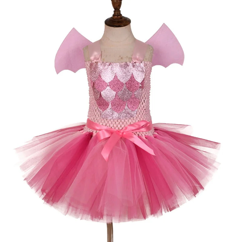 Girls Pink Dragon Halloween Costume with Ears and Tail