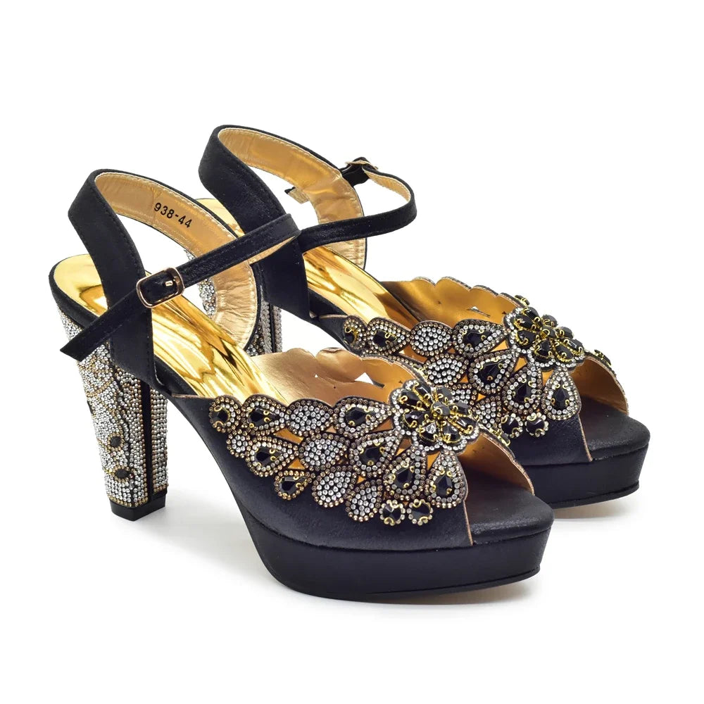Peacock Party Shoes Wedding Peep Toe Pumps with Rhinestone