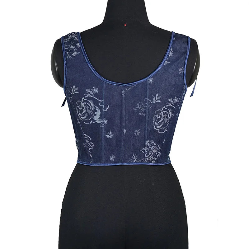 Blue Rose French Renaissance Corset Tops Lace-up Overbust Corset