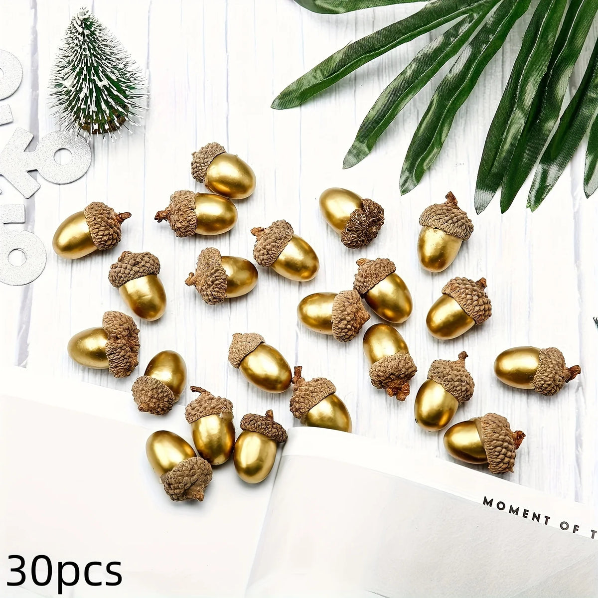30/60pcs Golden Acorns Floral Christmas Decorations Tabletop Ornaments