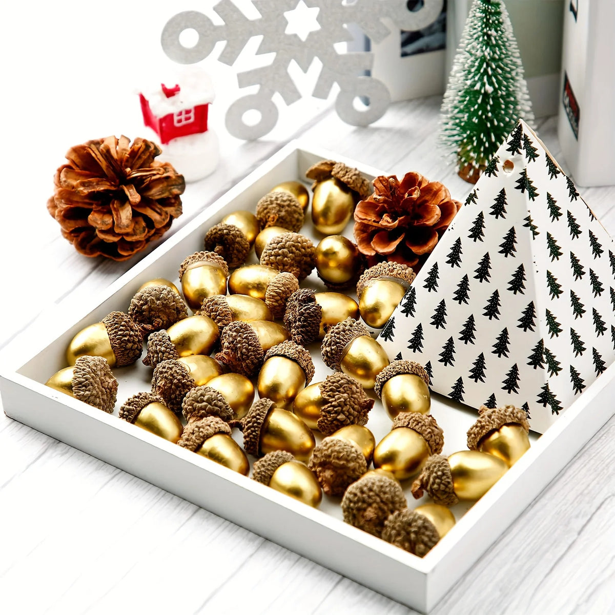 30/60pcs Golden Acorns Floral Christmas Decorations Tabletop Ornaments