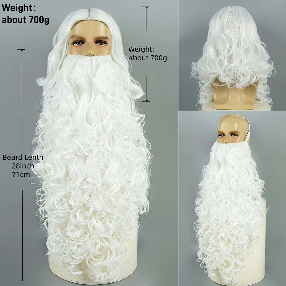Wizard Santa Claus Long Curly Beard Wigs,Eyebrows Moustache Synthetic Wig Costume Old Men