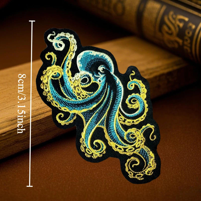 Blue Octopus Embroidery Iron-On Patch Tactical DIY Craft