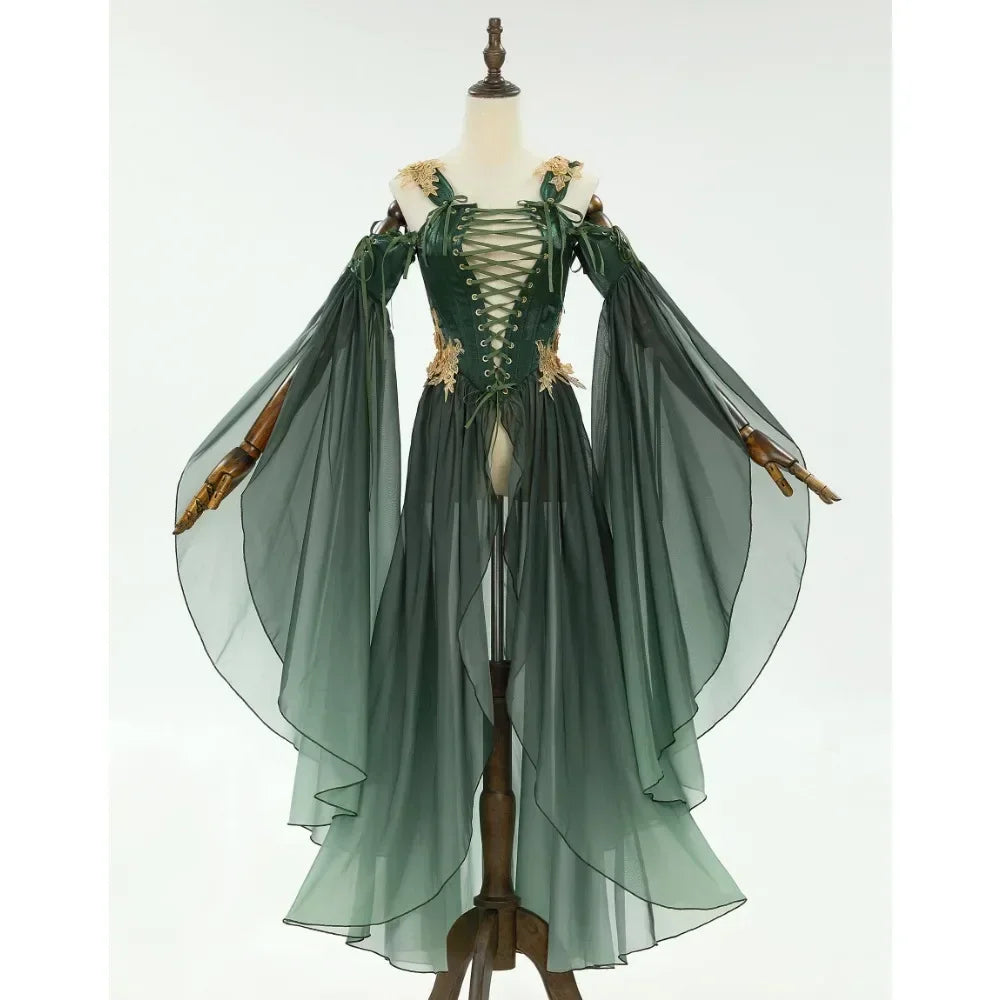 Elven Medieval Renaissance Costume Elf Style Corsetted Dress Cosplay Costume