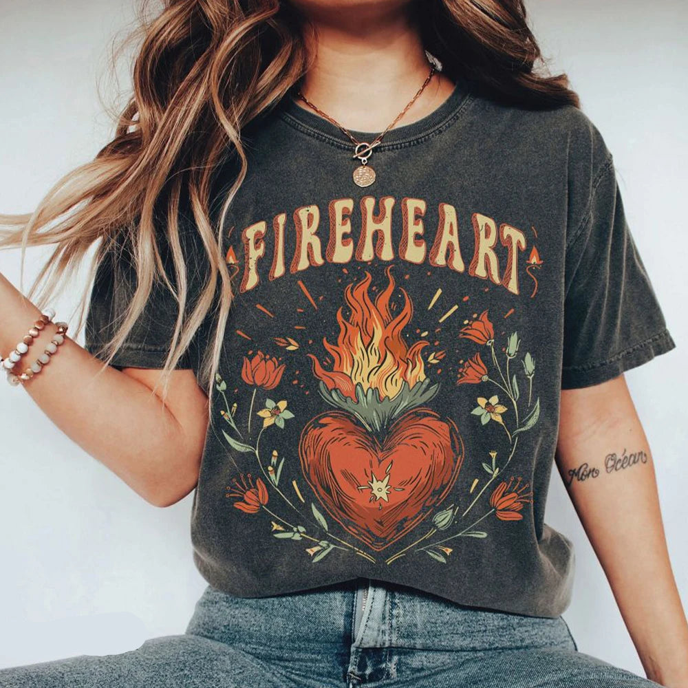 Throne of Glass Fireheart Tee Oversize Cotton T-Shirt Fantasy Book Lover