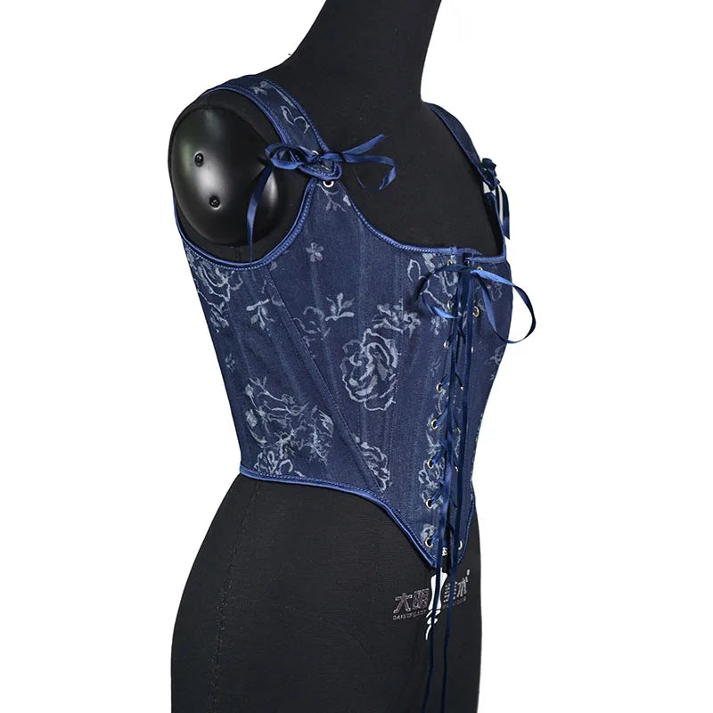 Blue Rose French Renaissance Corset Tops Lace-up Overbust Corset