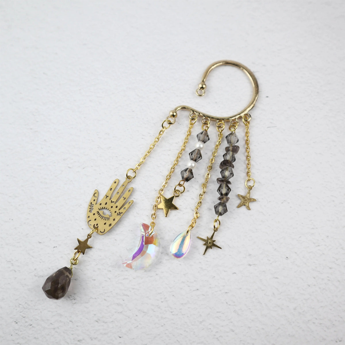 Natural Quartz Crystal Charm Ear Cuffs Sun Moon Single Ear Clip