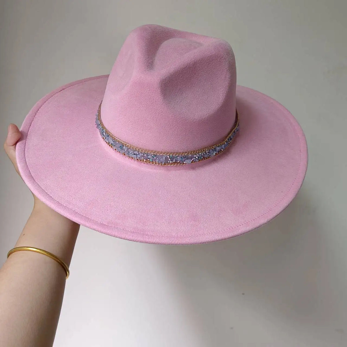 Faux Suede 10cm Wide Brim Fedora Hats