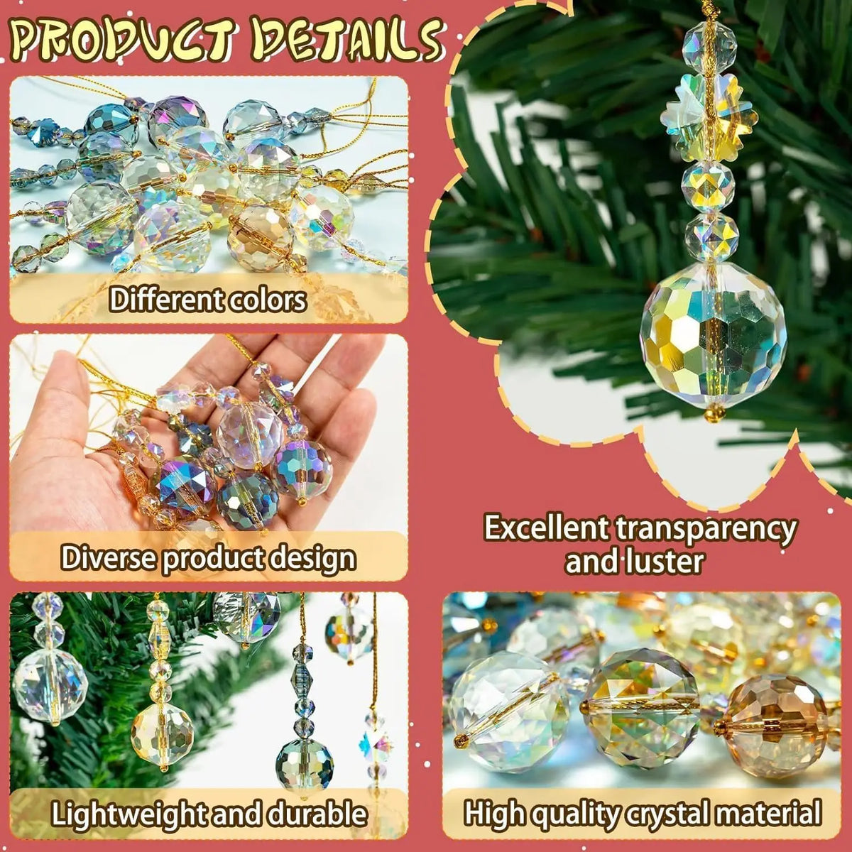 Set of Twelve K9 Crystal Prism Ball Christmas Tree Ornaments