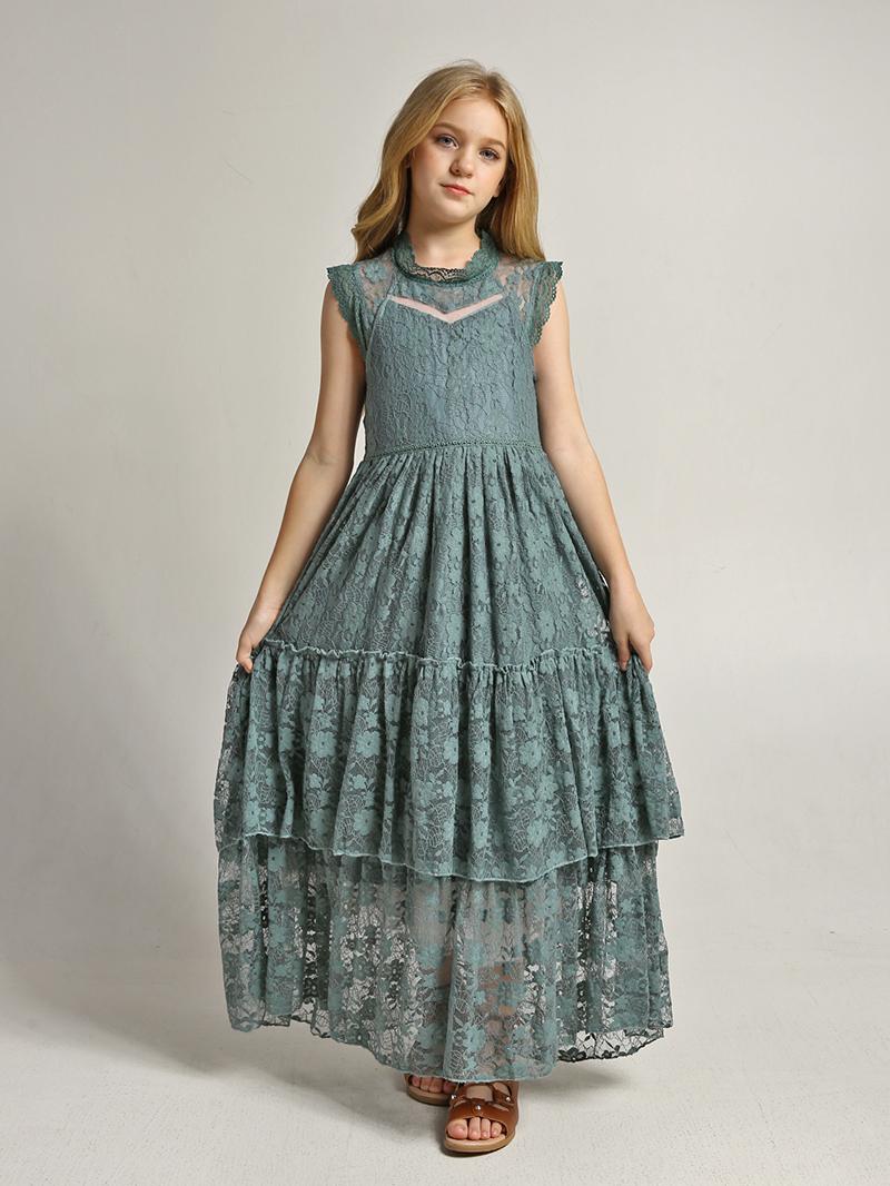 Girls Flower Girl Dress Lace Cotton Maxi Dresses