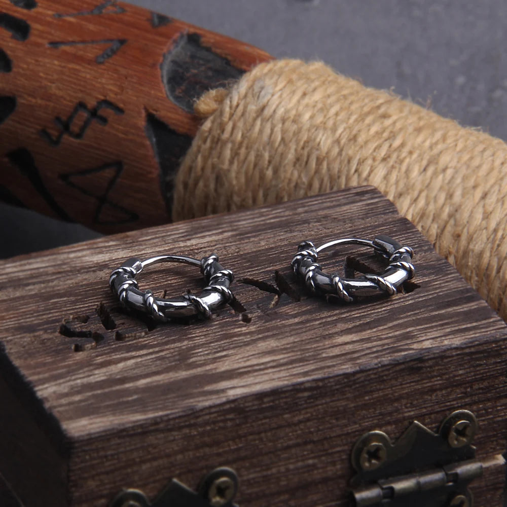 Twisted Rope Stainless Steel Huggie Hoop Earrings for Men with Wooden Box