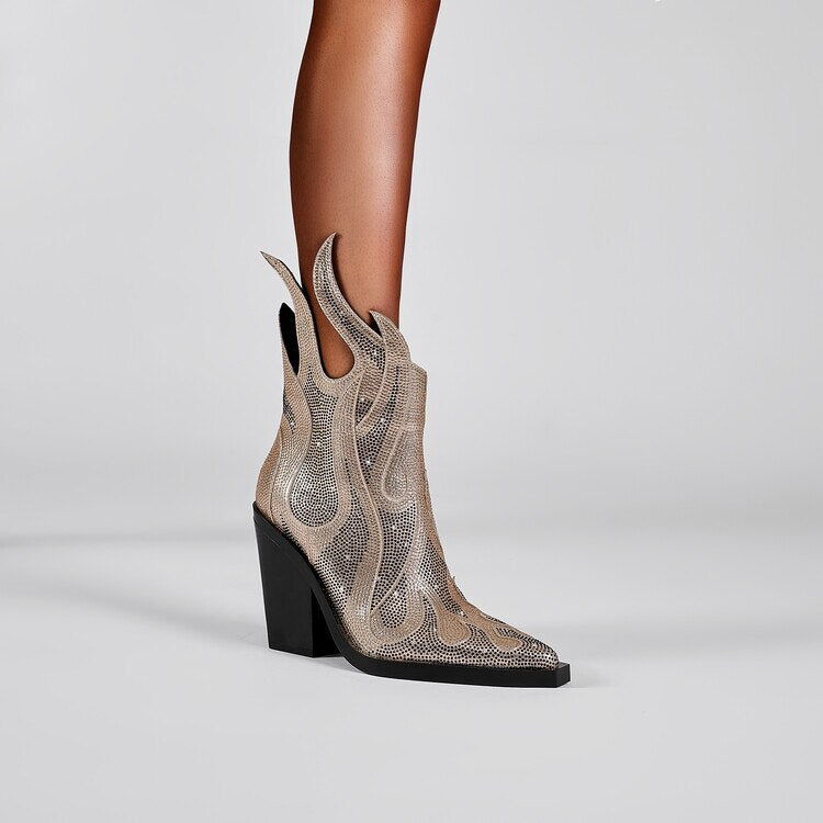 Flamin' Awesome Rhinestone Ankle Boots