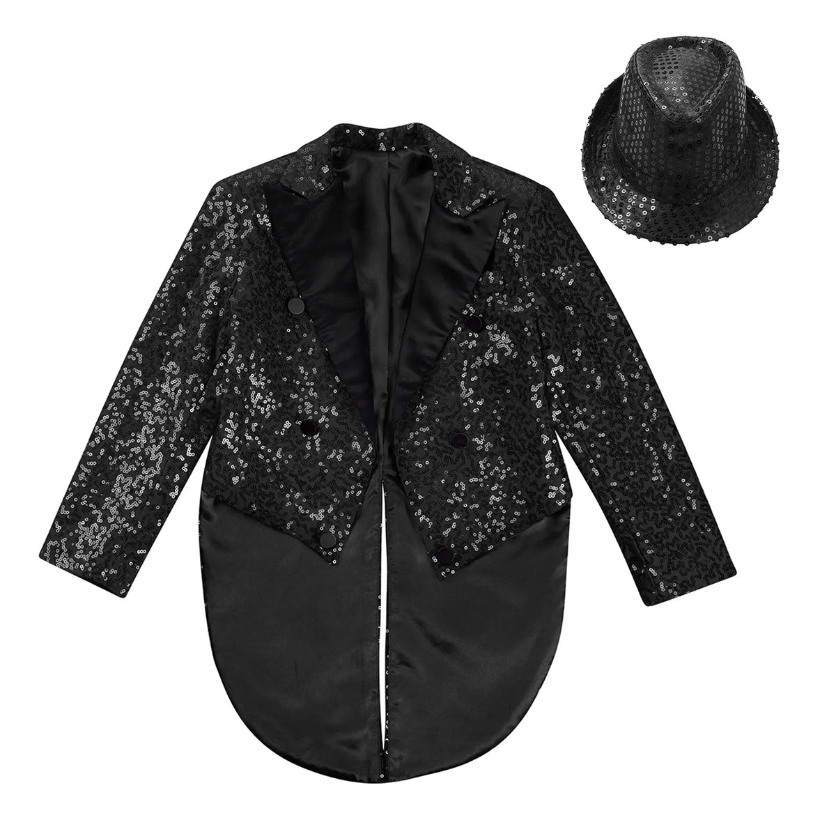 Boys Sequinned Tailcoat Magic Show Jazz Dance Performance Outfit Blazer with Hat