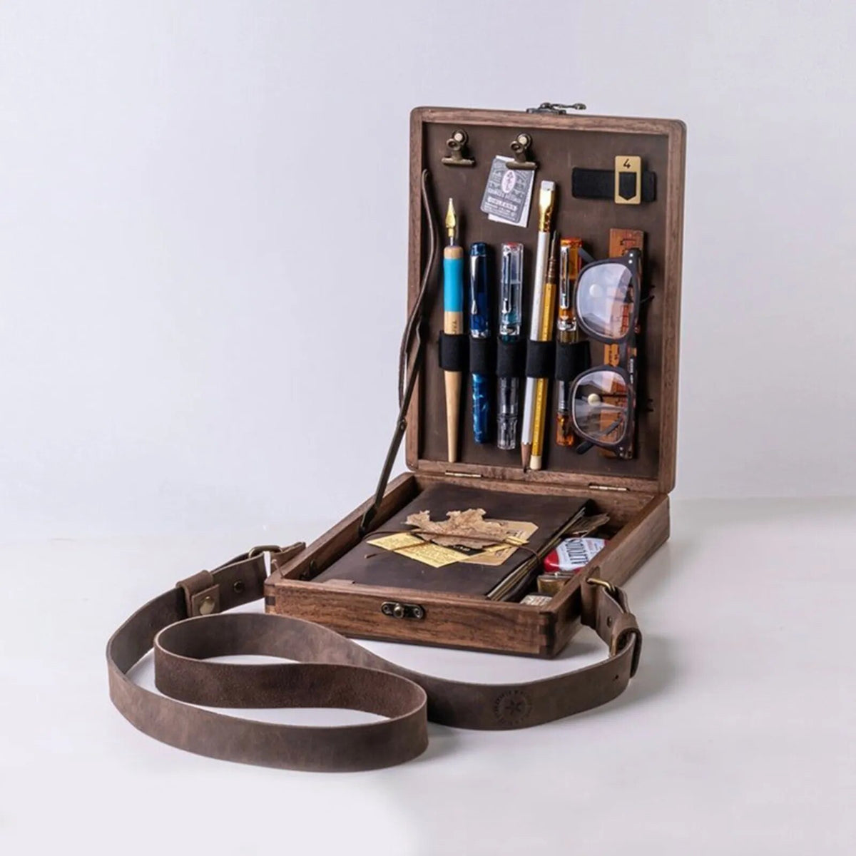 Wandering Writers Artists Wooden Messenger Box Bag Organiser