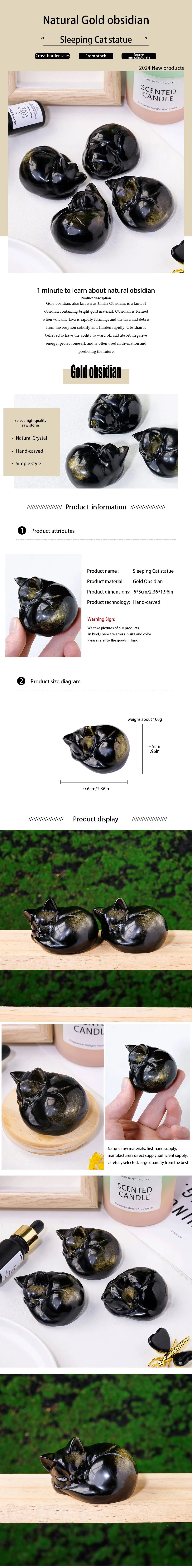 Natural Gemstone Golden Obsidian Sleeping Cat