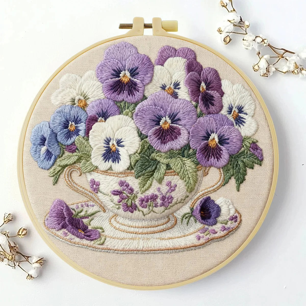 Pansies Flowers DIY Embroidery Kit for Beginners