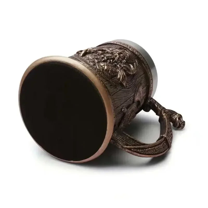 3D Viking Coffee Beer Mug Stainless Steel Warrior Stein Medieval Tree of Life Design