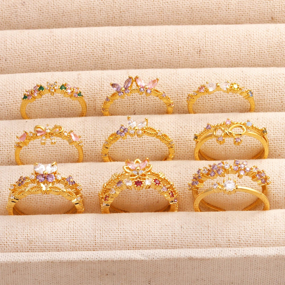Sweet and Dainty Colourful Zircon Rings Gift Idea