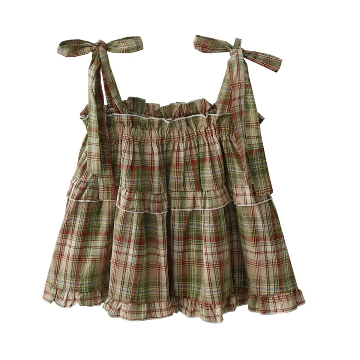 Mushroom Green Plaid Ruffle Top Y2k Goblincore
