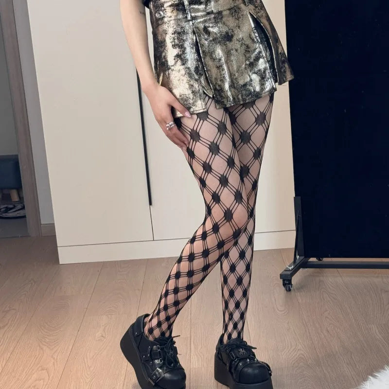 Diamond Check Fishnet Tights Pantyhose