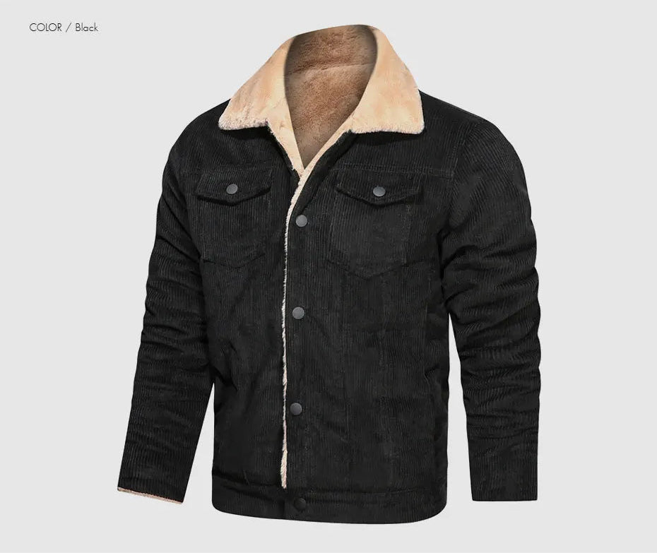 Woodsman Winter Corduroy Jackets Thick Warm Faux Fur Collar Bomber Coat