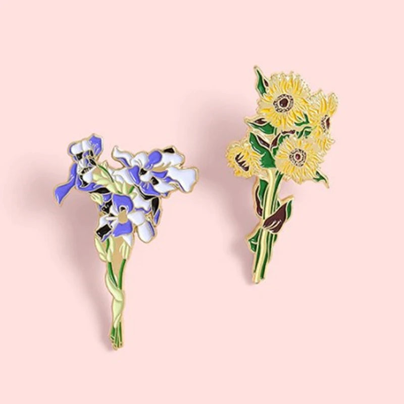 Van Gogh Sunflower Iris Brooch Enamel Pins