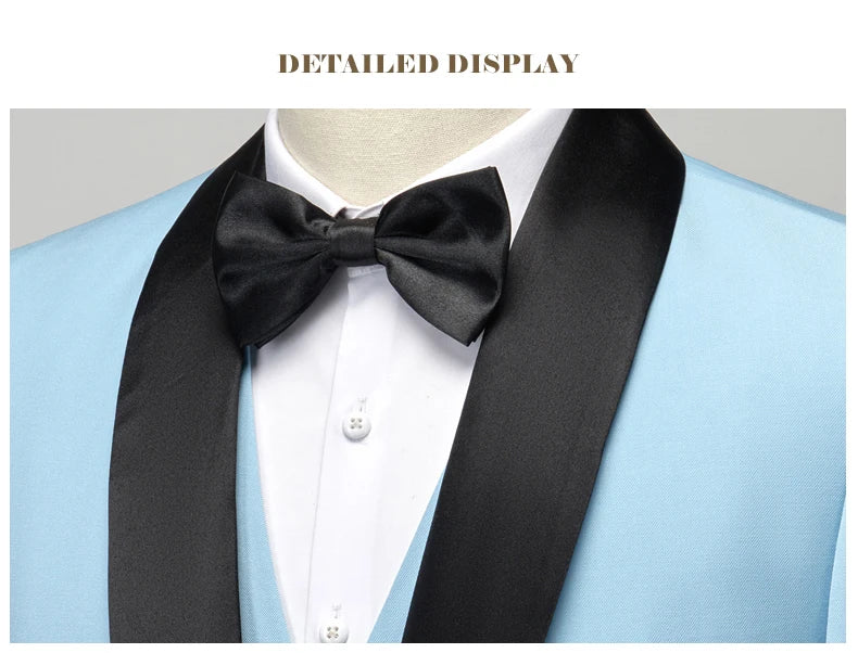 Mens Tuxedo Three Piece Suit Blazer with Trousers and Vest