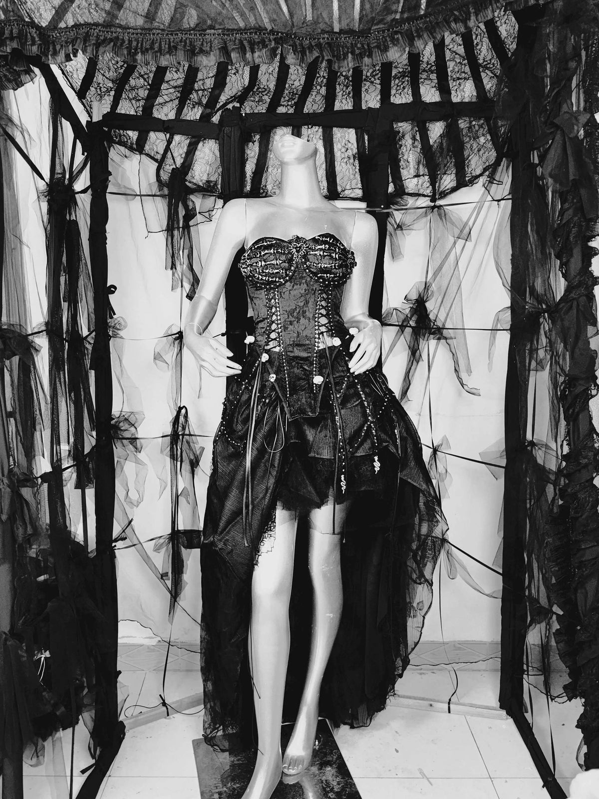 Pure Black Gothic Black Skeleton Hands Laced Corset Top