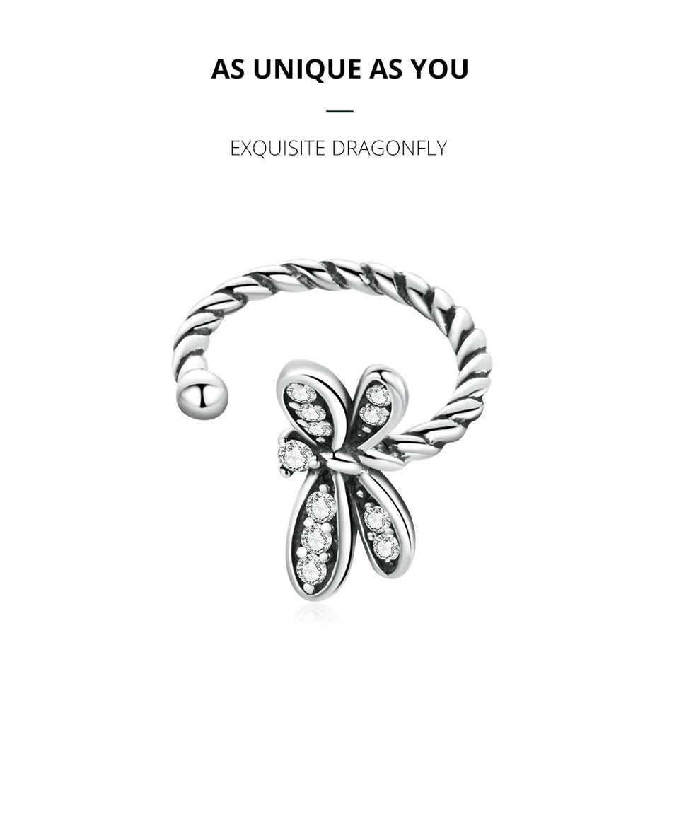925 Sterling Silver Rose Dragonfly Ear Clips