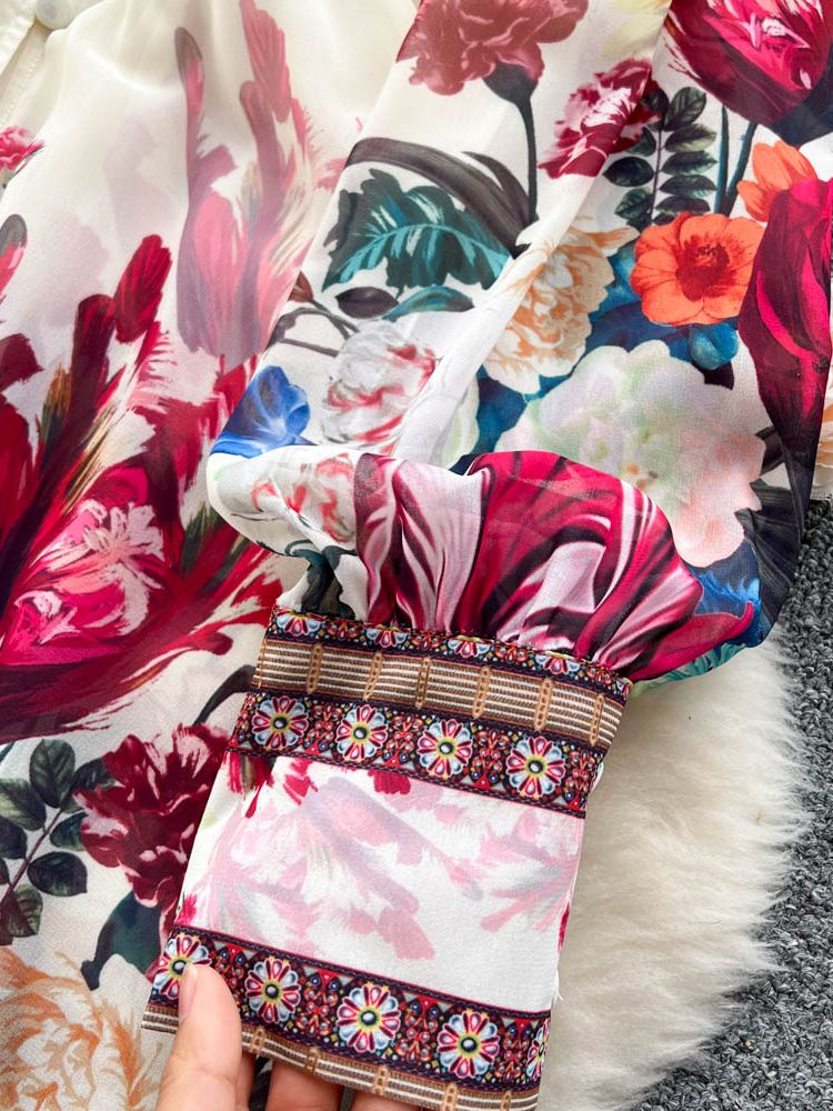 Mandy's Spring Boho Floral Chiffon Cascading Ruffles Dress