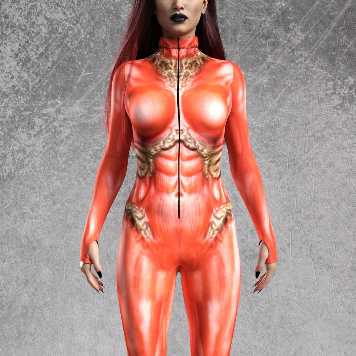 Women Red Alien Jumpsuit Printed Bodysuits Halloween Party Cosplay Costume