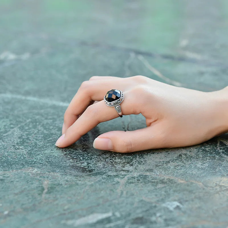 The Night's Court S925 Sterling Silver Ring Ancient Totem Rhombus Agate