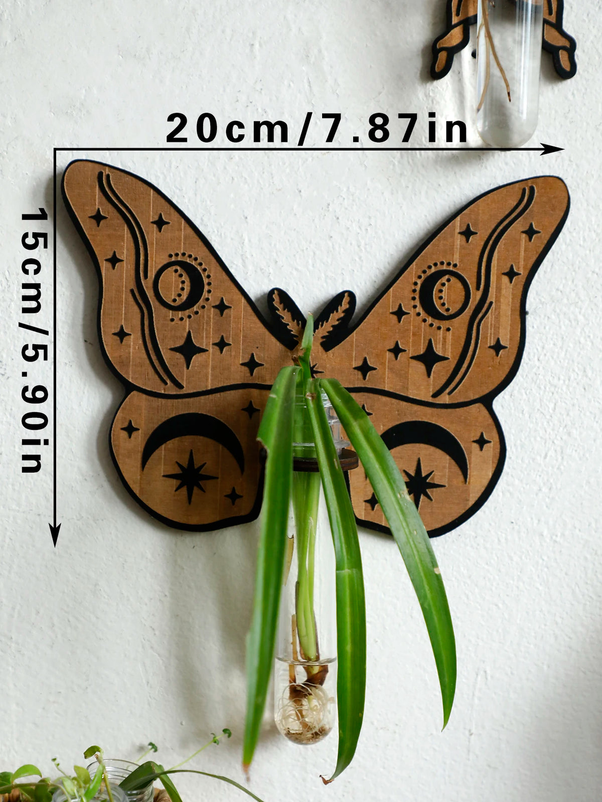 Butterfly Wall-Mounted Propagation Station Wooden Hanging Plant Holder with Plastic Tubes for Indoor Plants