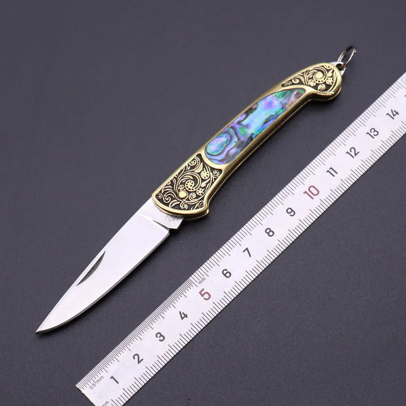 Handmade Brass Shell Inlay Folding Pocket Knife