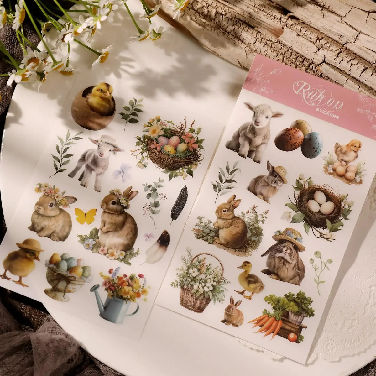 2 Sheet Easter RUB ON Transfer Stickers Cute Bunny Egg Flower Stickers DIY Scrapbooking Craft